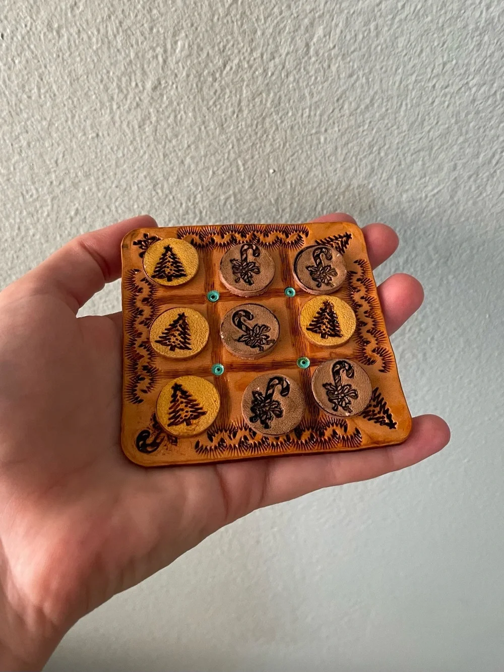 🌻5/$15🌻 Handmade | Christmas Holiday Leather Tic-Tac-Toe Board and Tokens
